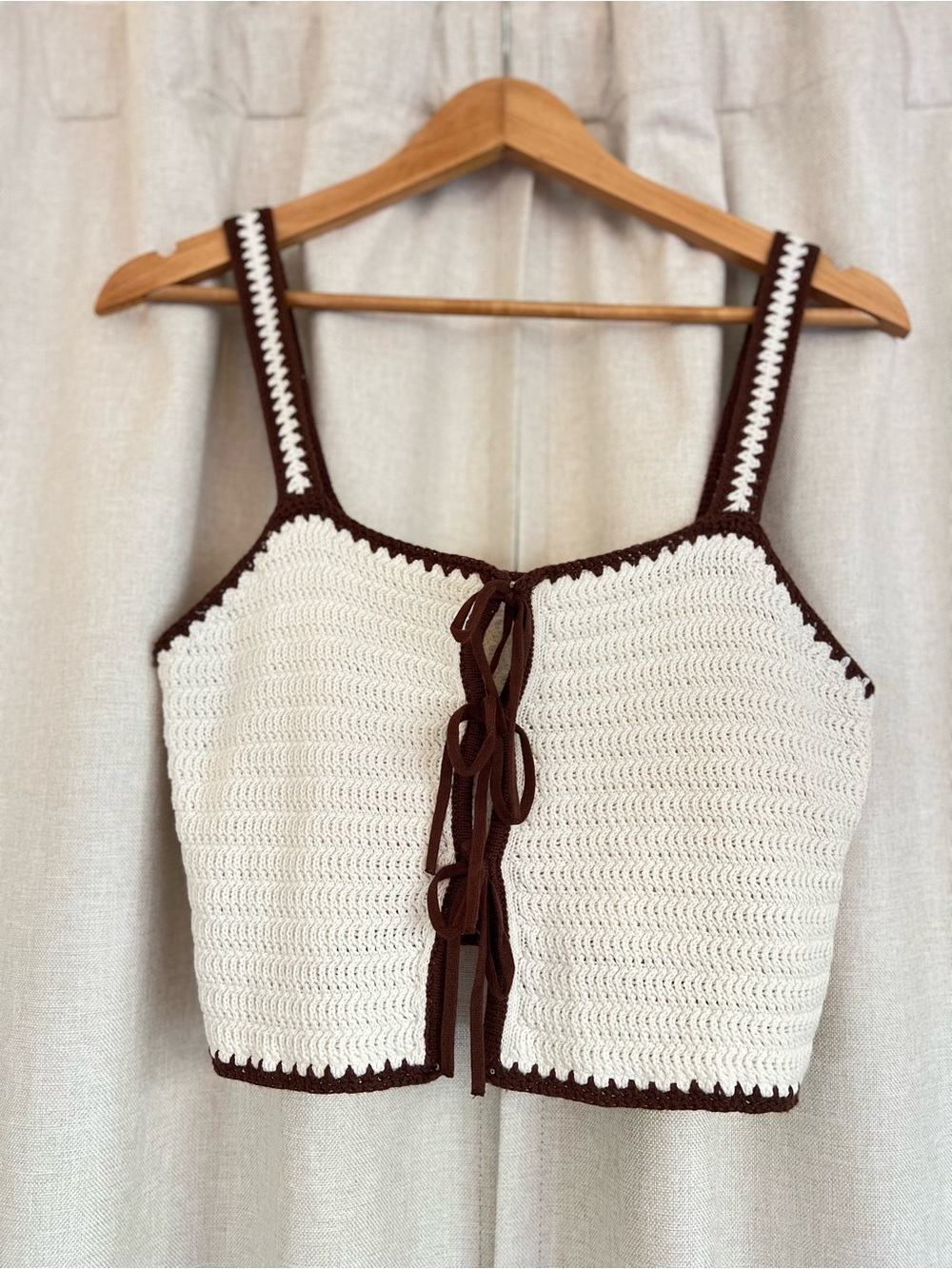 Abercrombie & Fitch Crochet Tie-Front Tank Cream and Brown